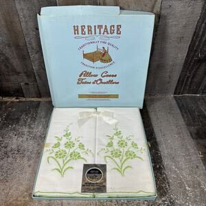 Heritage Pillow Cases Embroidered Floral Design ~ Set of 2 / Vintage Heritage...